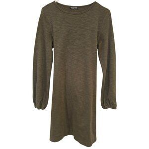 Pretty Garden Dress Long Peasant Sleeve Olive Green Wrap Tie Crew Neck Sz Small